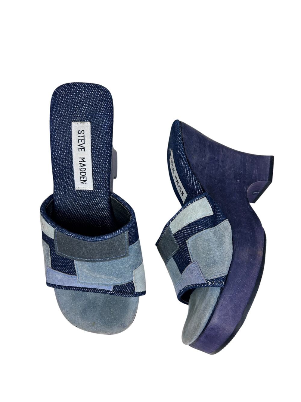 Steve Madden RARE Y2K Suede Wooden Platform Slip On Bratz Sandals 6
